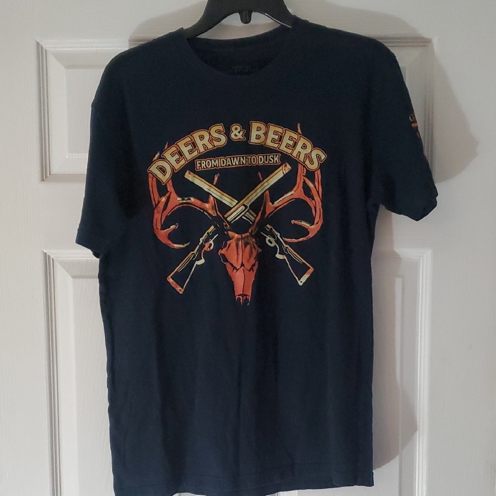 Grunt Style Brand Black Graphic Tee with Orange Deer Skull & Rifles